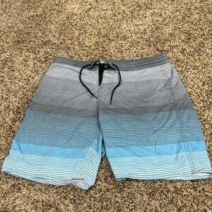 Roundtree & Yorke Men's Blue & Gray Striped Swim Trunks Size 32 - Good Condition